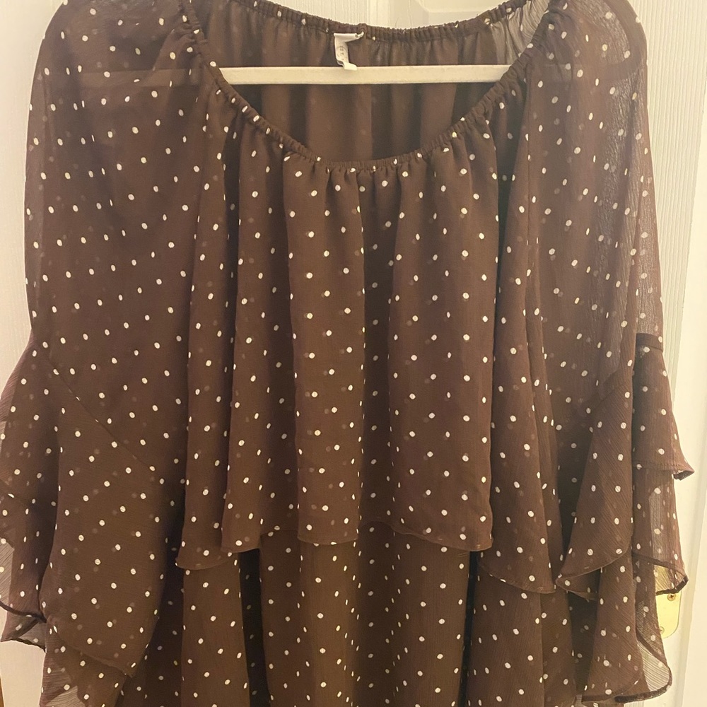 Cato Plus Size Brown Polka Dot Top